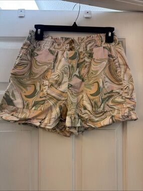 SO High-Waist Swirl Print Shorts in Pink, Green & Cream
